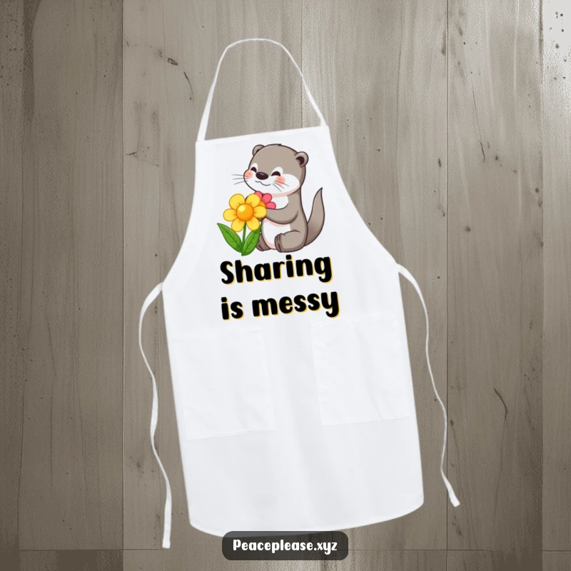 Funny apron featuring a cute otter sharing a flower, perfect for adding humor to cooking and baking adventures.