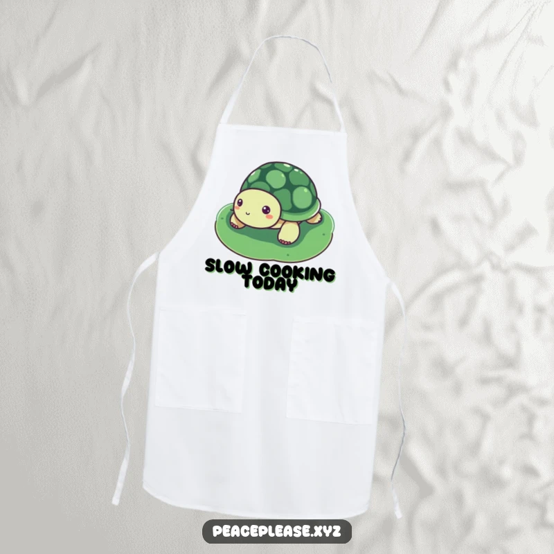 Funny Apron showcasing a serene turtle on a lily pad, perfect for culinary adventures with a humorous, slow-paced twist.