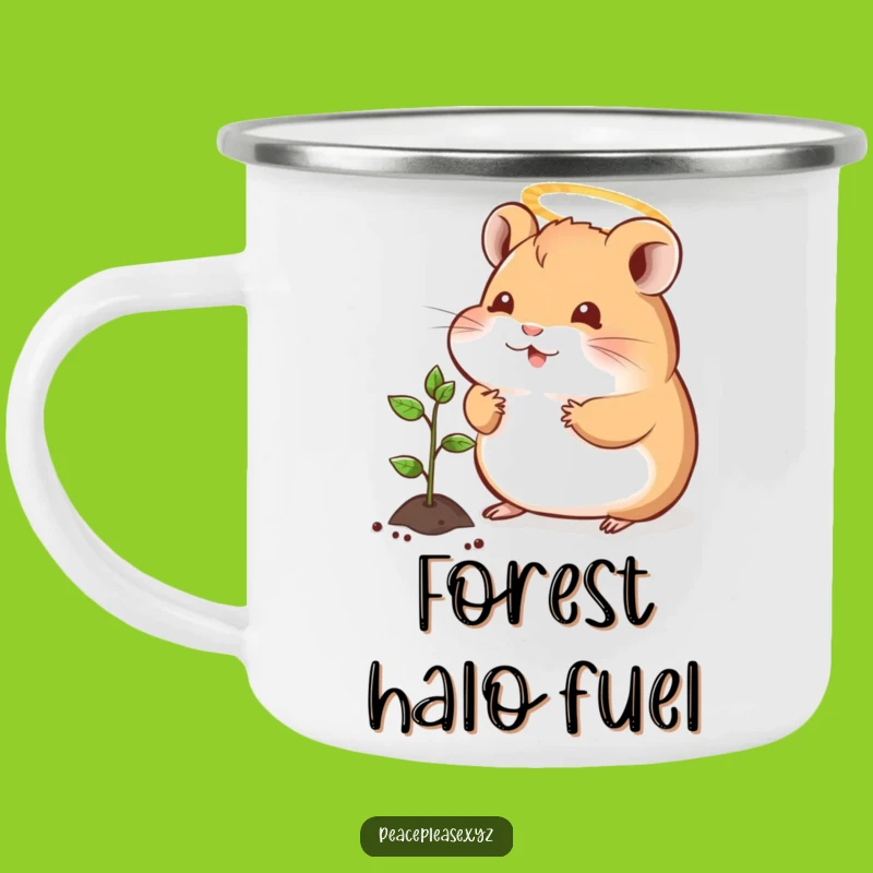 Durable Funny Hamster Halo Camping Mug: Sip Serenity Outdoors
