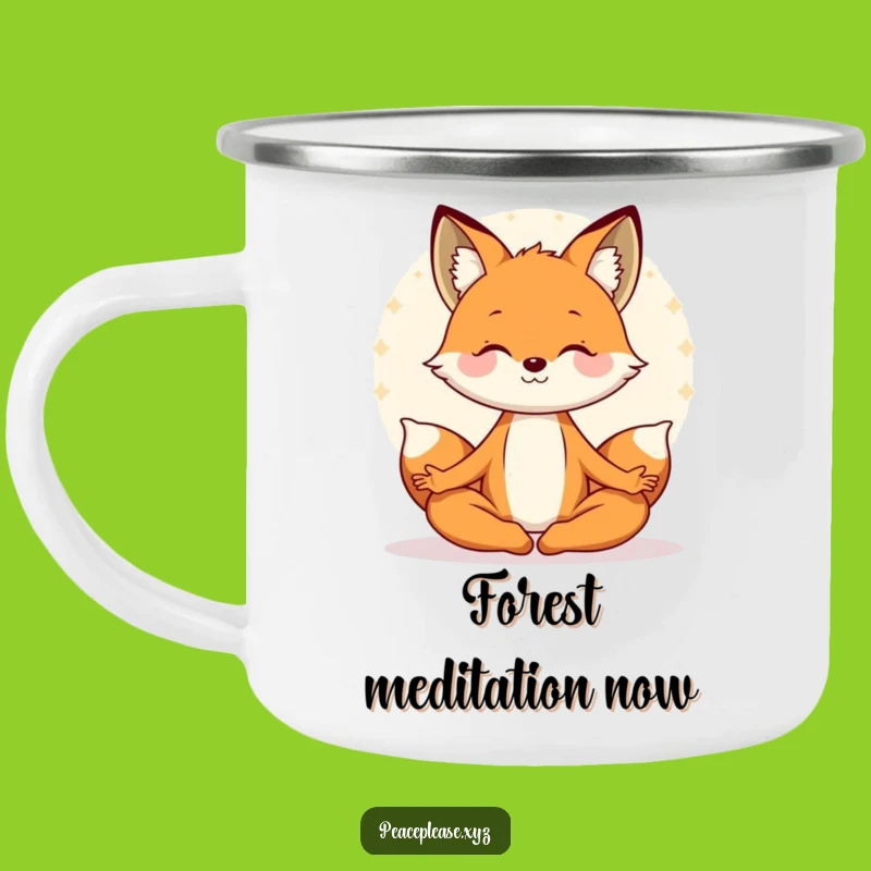Funny Enamel Fox Camping Mug: Meditating Aura, Perfect Outdoor Gift