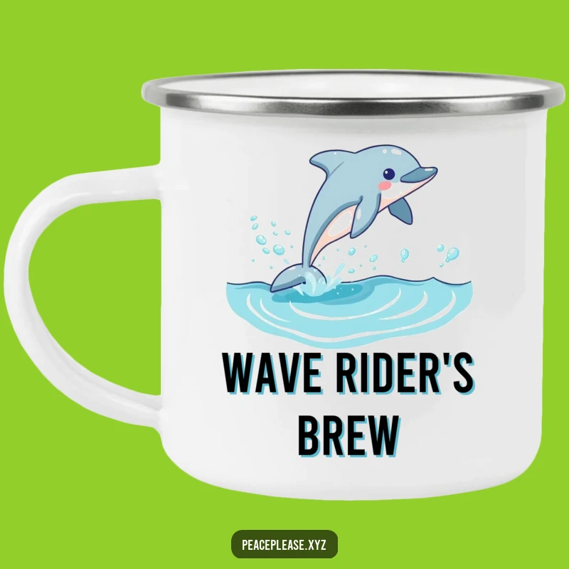 Funny Dolphin Wave Leap Camping Mug: Durable and Hilarious Ocean Gift