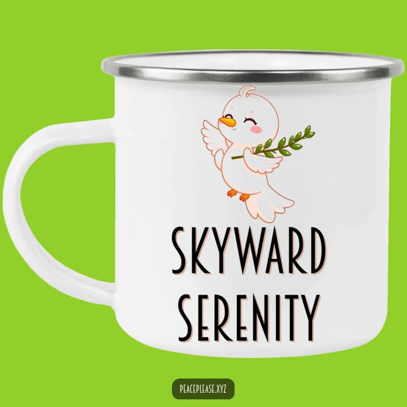 Funny Smiling Dove Camping Mug: Peace Olive Branch Gift