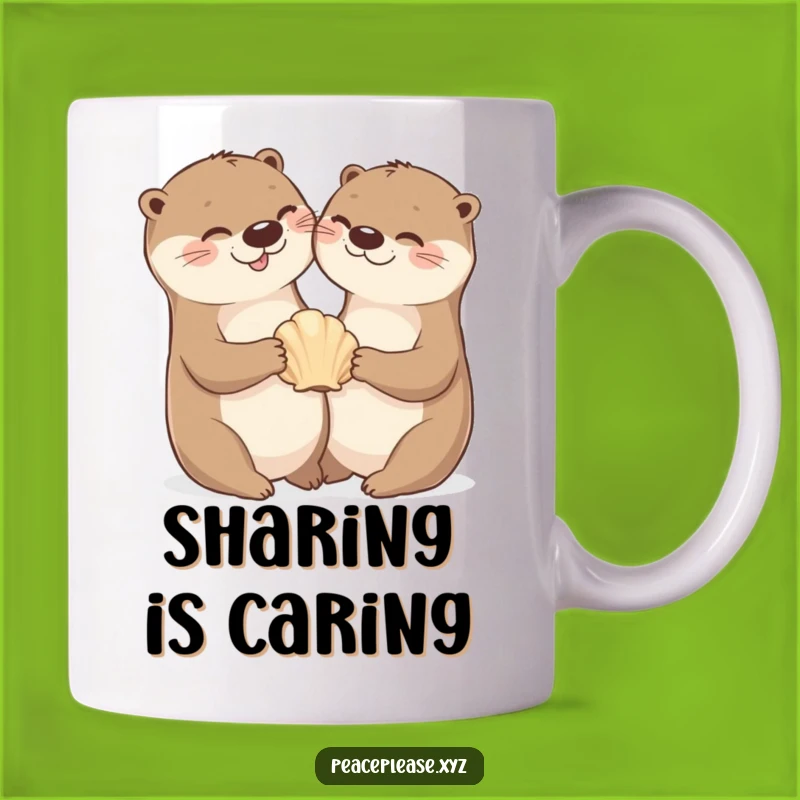 Cheerful Otter Sharing Seashell Mug - Fun Aquatic Friend, Perfect Funny Gift