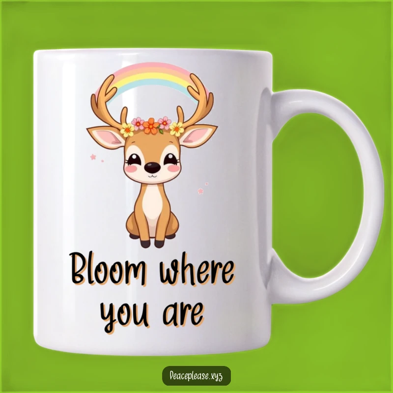 Funny Deer Rainbow Mug: Whimsical Floral Antlers, Serene Nature Gift