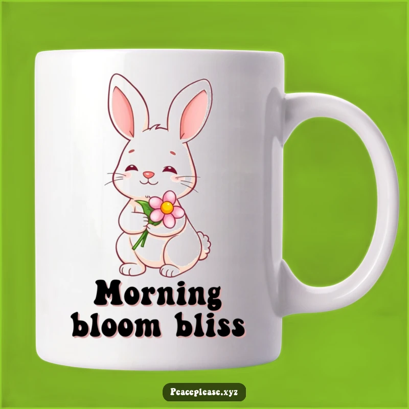Funny Serene Bunny Mug: Calm Smile with Flower, Perfect Funny Gift