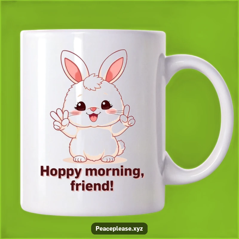 Funny Bunny Peace Sign Mug - Adorable Fluffy Rabbit, Perfect Hilarious Gift Idea