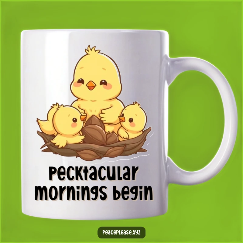 Funny Chick Family Mug: Adorable Nesting Chicks, Cute Pecking Seed Gift