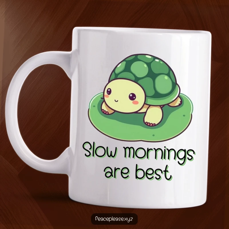 Funny Mug featuring a serene turtle floating peacefully on a lily pad, embodying calm and humor.