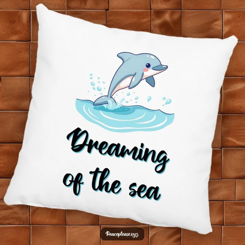 Funny dolphin pillow featuring a playful dolphin leaping from a blue wave, surrounded by bubbles, offering a soft and cheerful ocean accent.