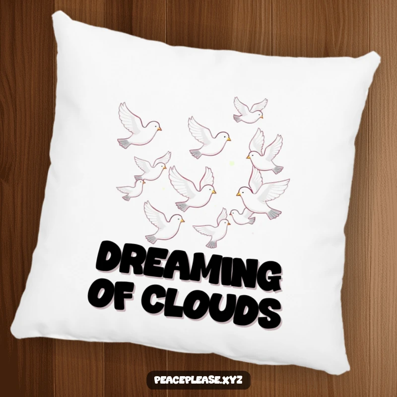 Funny pillow showcasing a flock of doves flying in a peaceful formation, bringing a sense of calm and harmony.