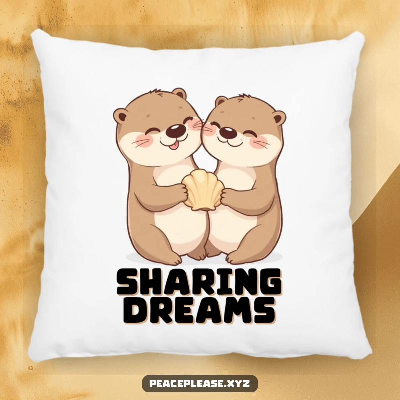 Pillow featuring a cheerful otter sharing a seashell, offering soft comfort and aquatic charm.