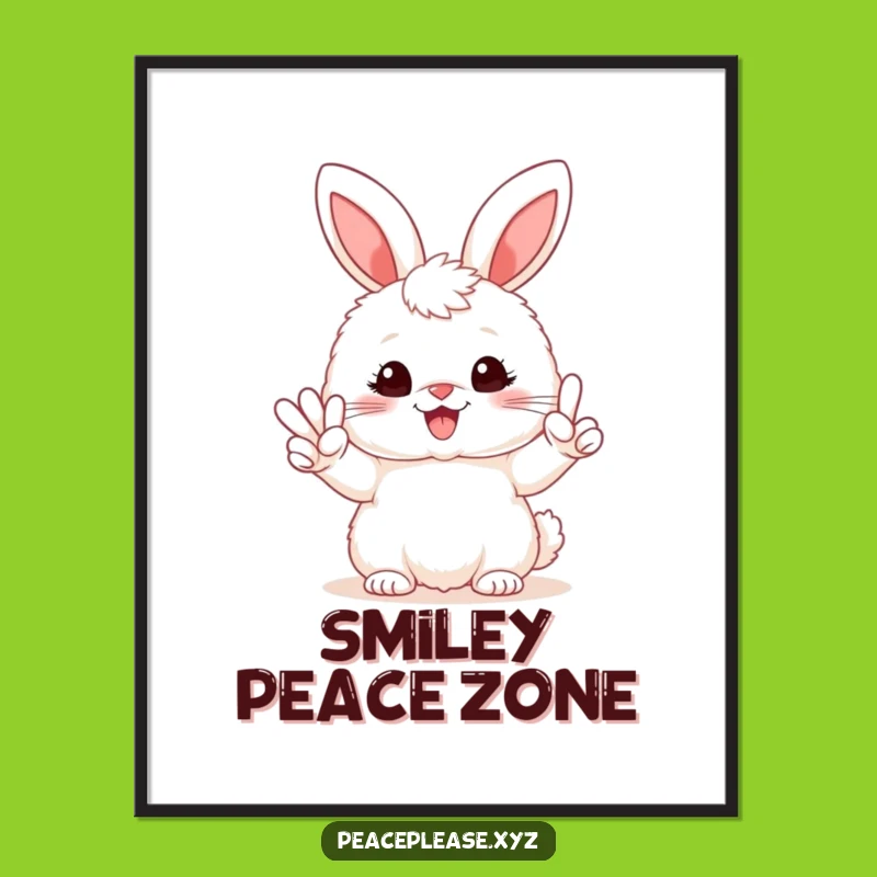 Funny Bunny Peace Sign Digital Art - Instant Download Cute Decor, Hilarious Gift