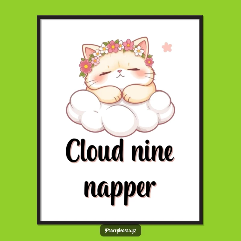 Funny Cat Cloud Nap Digital Art: Snoozing Feline Printable for Dreamy Decor