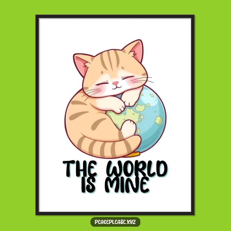Funny Cat Globe Digital Art: Napping World, Hilarious Wall Decor