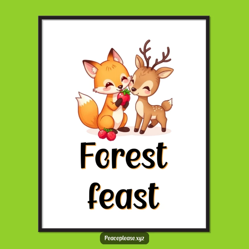 Funny Fox & Deer Art Print: Woodland Friendship Digital Download, Instant Gift