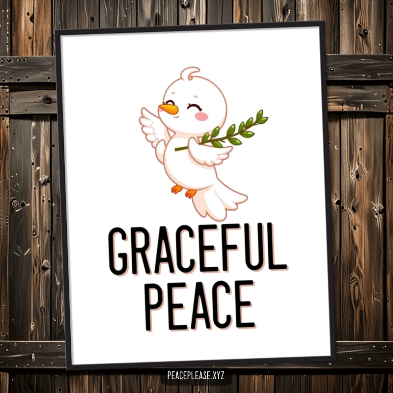 Funny smiling dove with an olive branch, a humorous digital art print for instant download and decor, perfect gift.