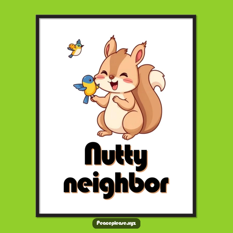 Funny Squirrel & Bird Digital Art: Hilarious Woodland Printable Wall Decor!