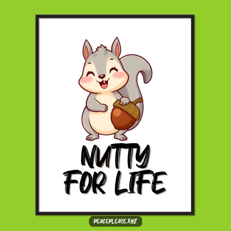 Happy Squirrel Acorn Digital Art - Instant Woodland Decor, Perfect Funny Gift