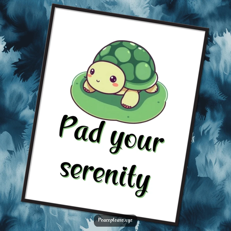 Funny Digital Art Print of a serene turtle floating on a lily pad, perfect for adding humorous, tranquil decor.