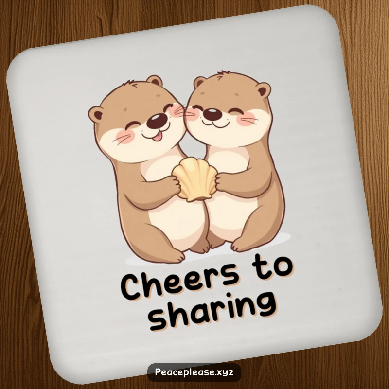 Coaster featuring a cheerful otter sharing a seashell, protecting surfaces with cute aquatic friendship.