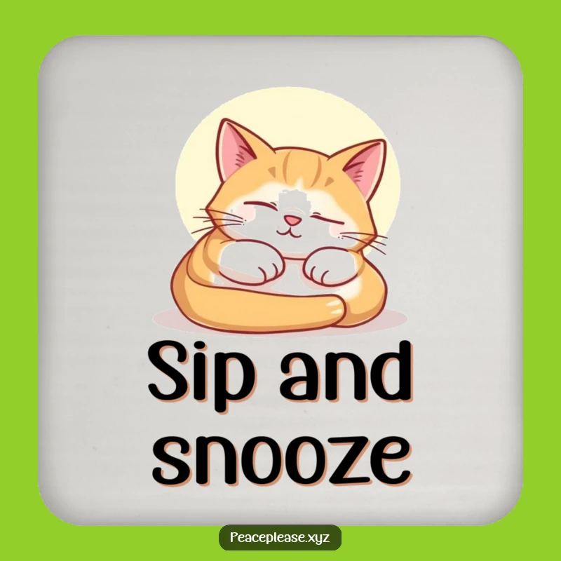 Funny Cat Nap Drink Coaster: Protect Surfaces with this Hilarious Feline Sunbeam Design