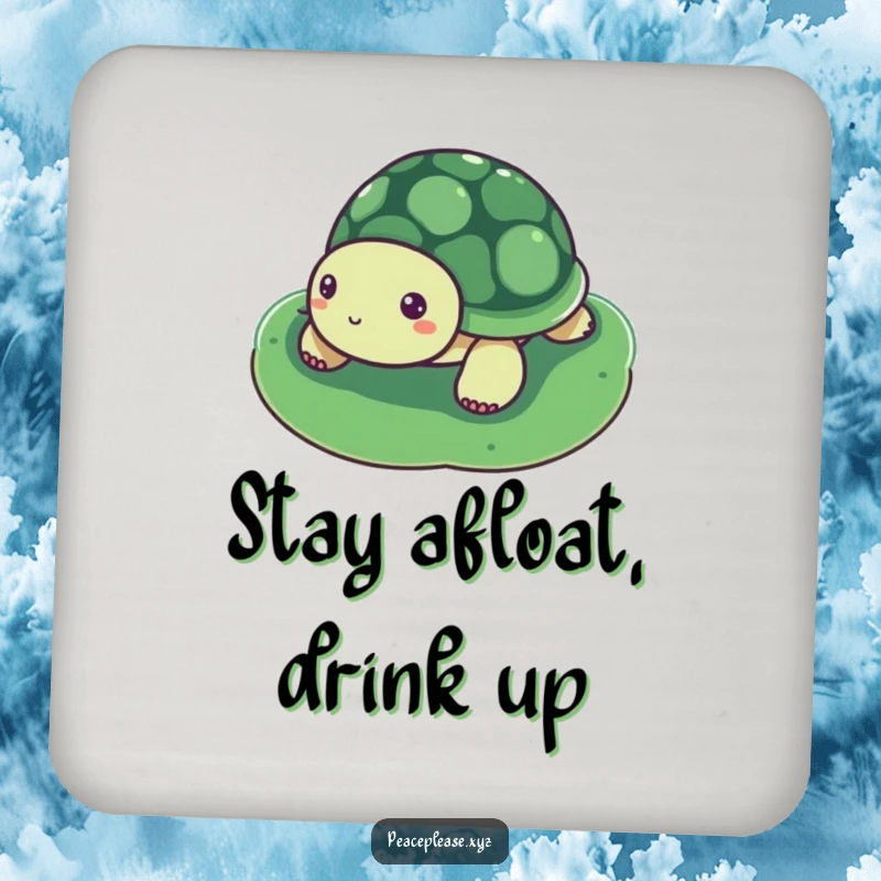 Funny Drink Coaster with a serene turtle floating on a lily pad, offering humorous protection for tables.