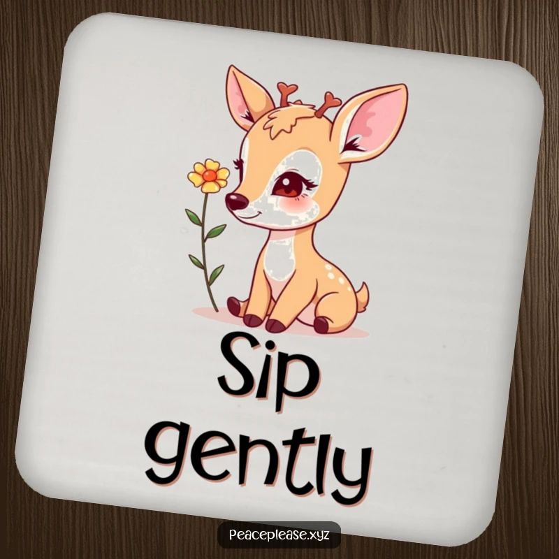 Coaster featuring a gentle deer with a soft gaze, offering a flower, adding natural calm to surfaces.