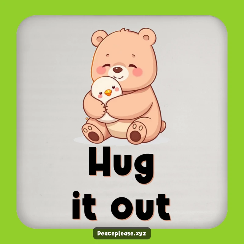 Funny Bear Hug Coaster: Protect Surfaces with Cute Animal Friendship, Perfect Gift