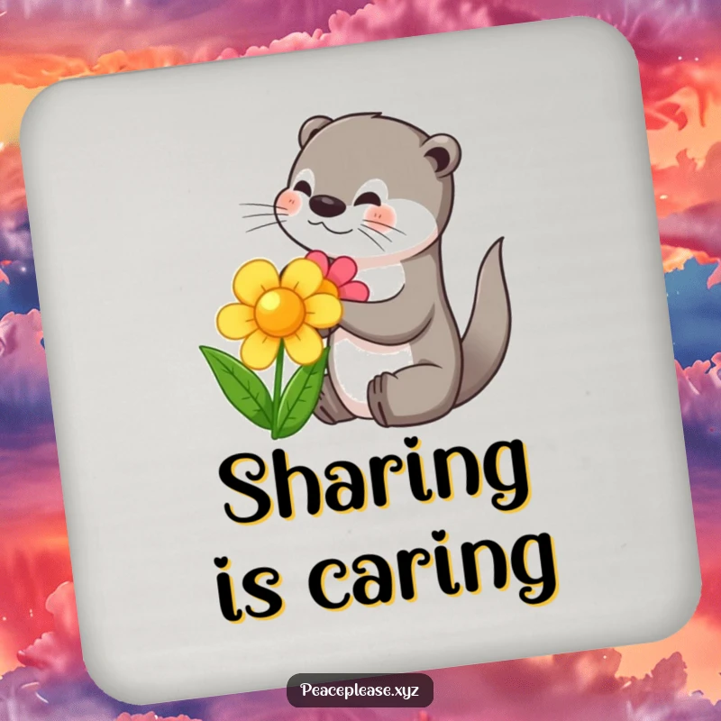Funny coasters with a cute otter sharing a flower, protecting furniture with a touch of playful artistry.