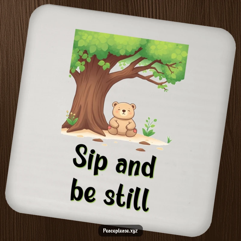 Funny Drink Coaster with a meditating bear, protecting surfaces with peaceful humor and style.