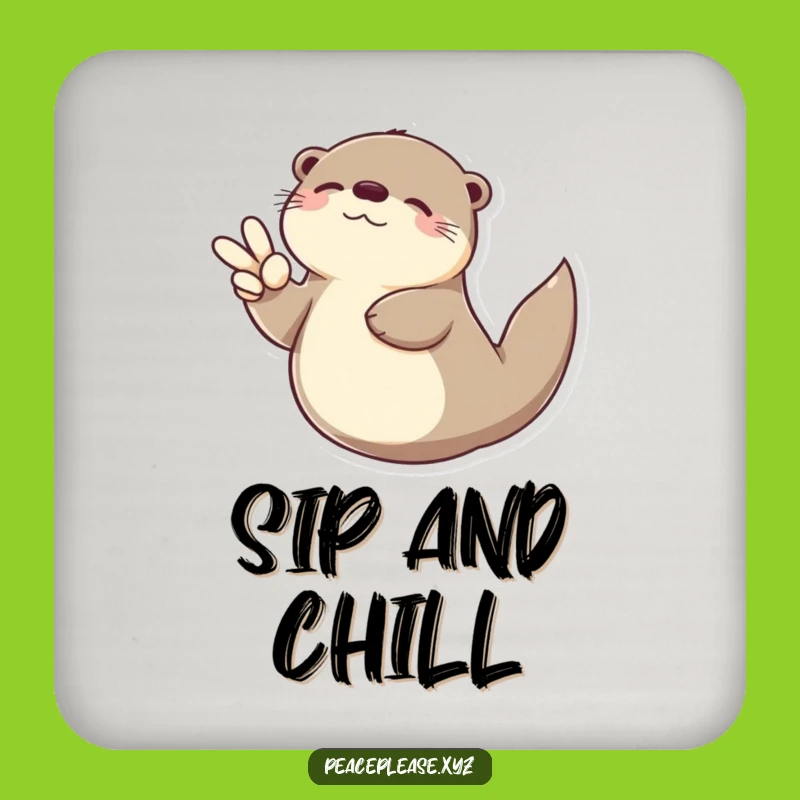 Funny Otter Peace Sign Coasters: Chill Aquatic Protection for Tables!