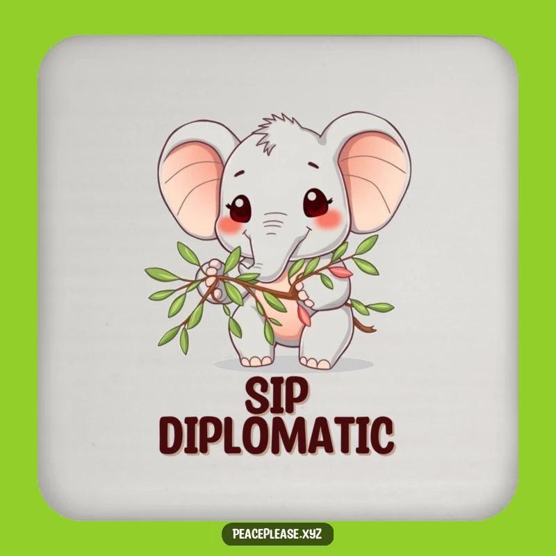 Funny Elephant Olive Branch Coaster: Add Peace to Your Table with this Cute Design