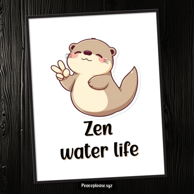 Funny Otter poster featuring a serene otter floating on its back with a peace sign, a humorous and tranquil aquatic art print.
