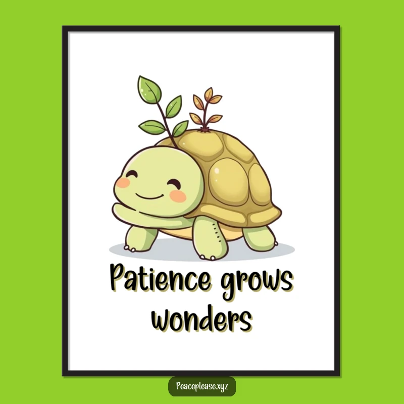 Funny Turtle Seedling Poster: Growth, Dreams, Serene Nature Art