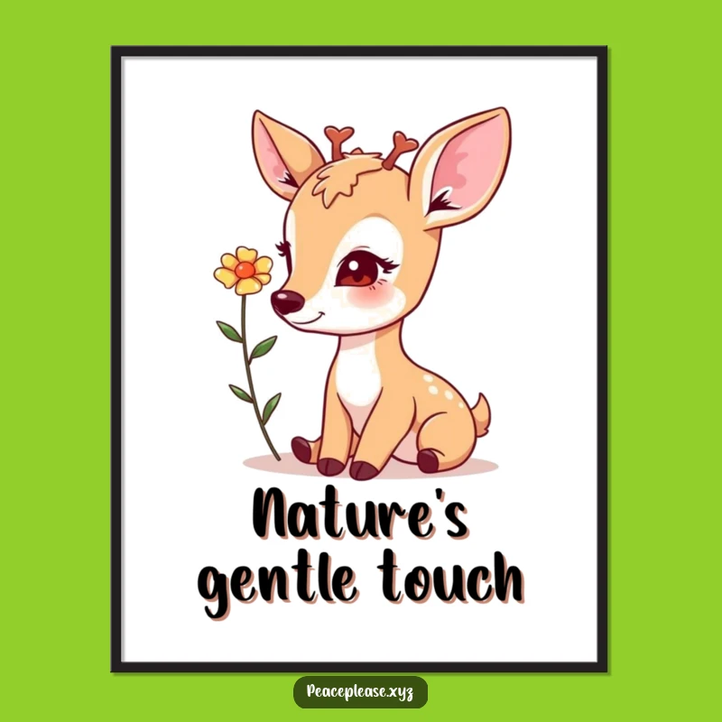 Gentle Deer Flower Poster - Serene Wall Art, Perfect Thoughtful Gift Decor