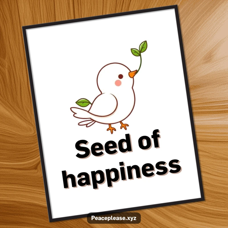 Funny Poster featuring a happy dove carrying a small green sprout, symbolizing hope and new beginnings.