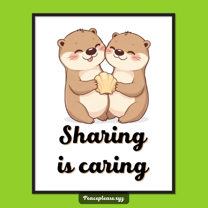 Cheerful Otter Seashell Poster - Cute Aquatic Art, Perfect Funny Gift Decor