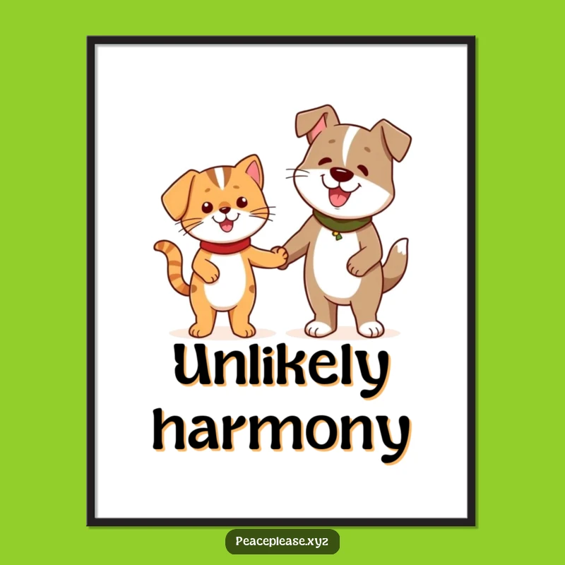 Funny Cat Dog Friends Poster: Decorate with Friendship and this Cheerful Artwork