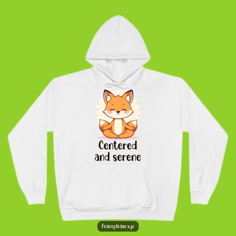 Funny Cozy Fox Hoodie: Meditating Character, Serene Aura, Perfect Warm Gift