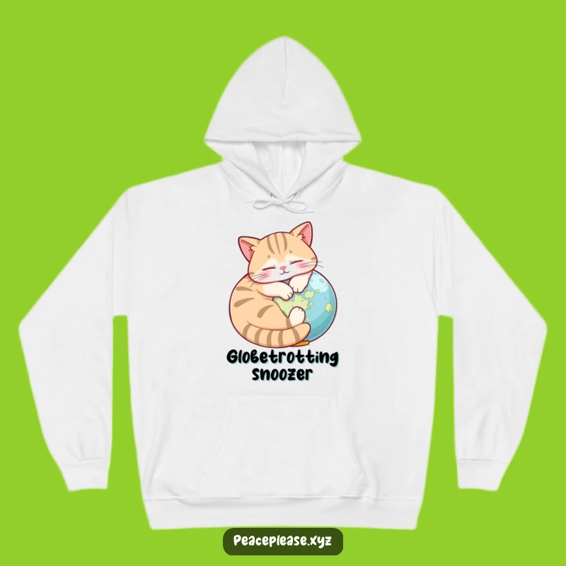 Funny Cat Globe Hoodie: Cozy Napping World Explorer, Hilarious Gift