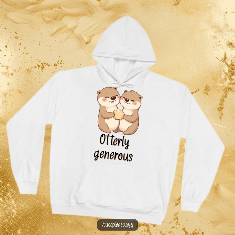 Hoodie showcasing a cheerful otter sharing a seashell, offering warmth and a reminder of friendly aquatic fun.