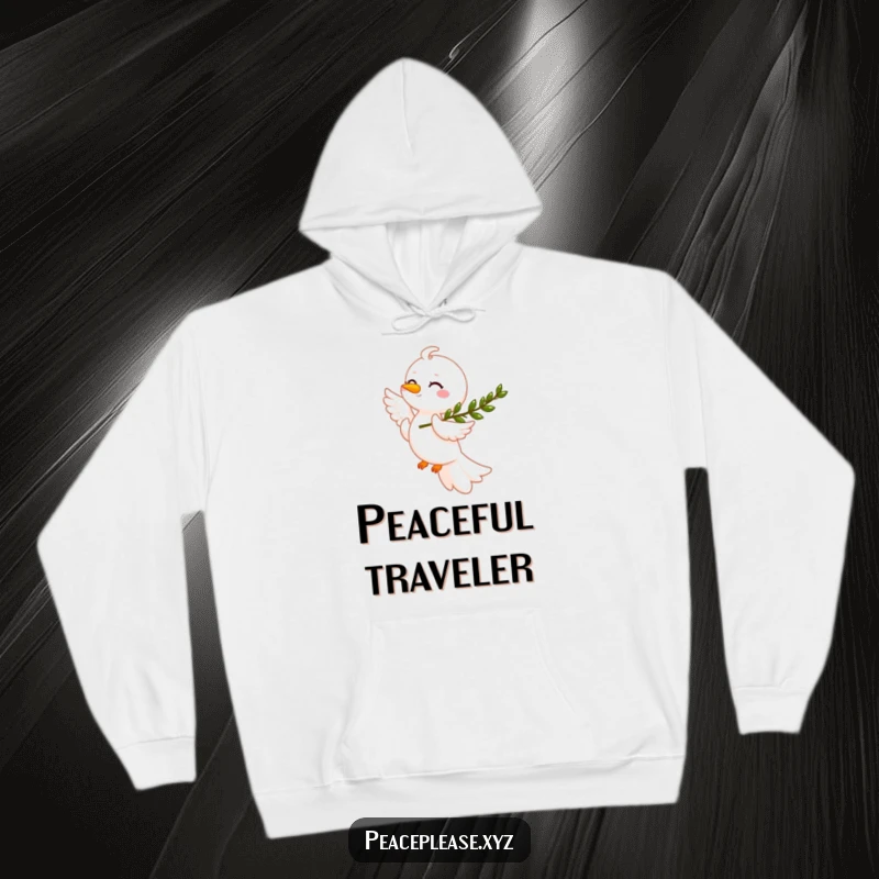 Funny smiling dove with an olive branch on a cozy hoodie, offering warmth and a message of peace, great gift.