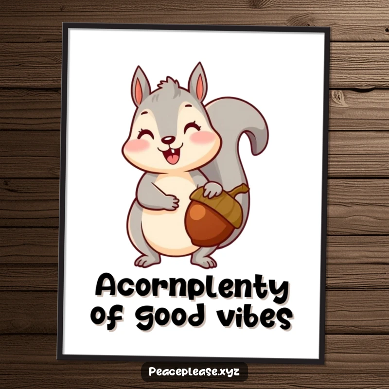 Free Printable Wall Art: A happy squirrel proudly hands over a perfectly ripe acorn, bringing a cozy woodland feel.
