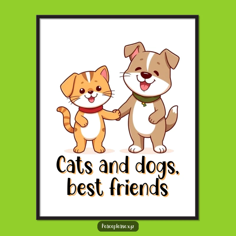 Free Printable Wall Art: Cat & Dog Friendship Decor, Whimsical Art
