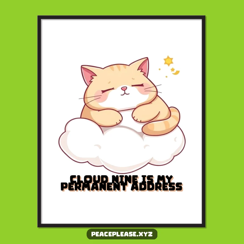 Free Printable Wall Art: Funny Napping Cat on Cloud, Cozy Dreamer, Downloadable Art