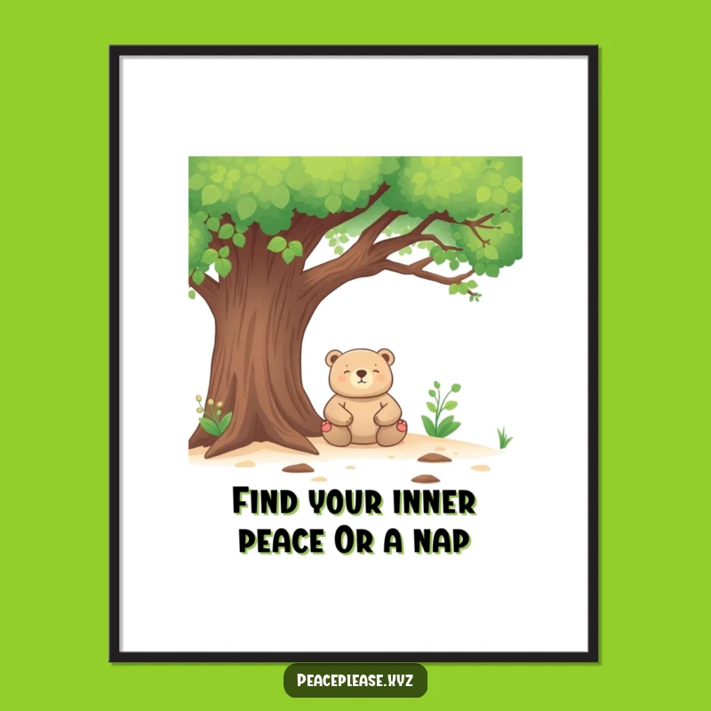 Free Printable Wall Art: Zen Bear Meditating, Peaceful Funny Downloadable Design for Home Decor