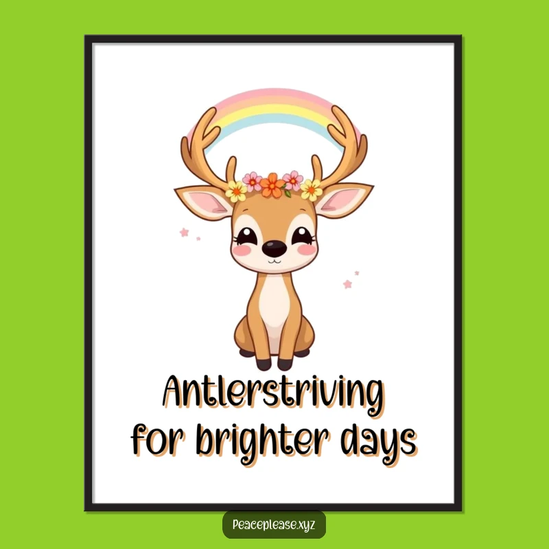 Free Printable Wall Art: Joyful Deer & Rainbow - Serene Downloadable Nature Decor