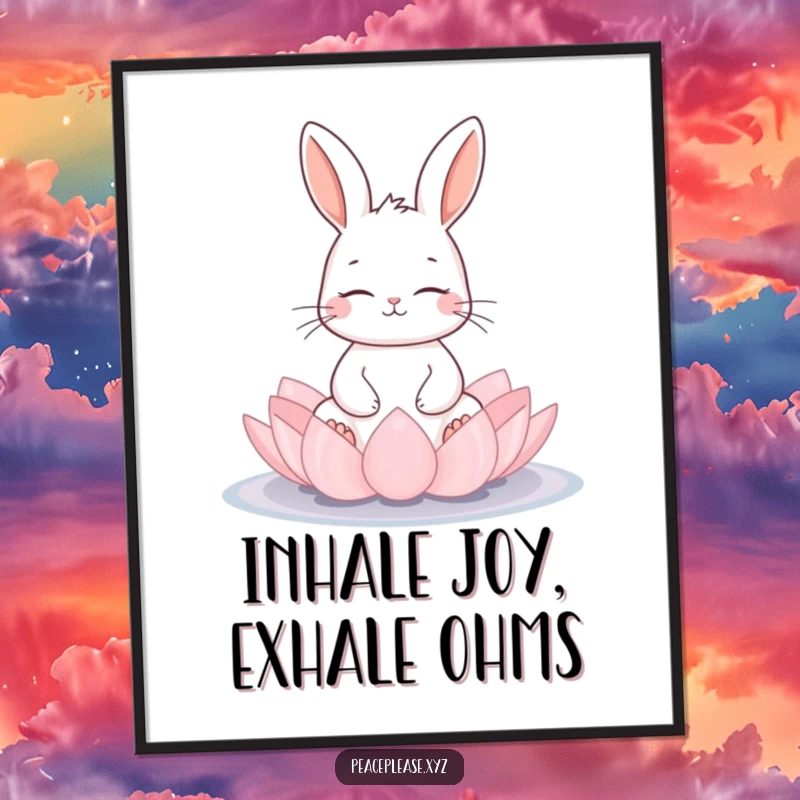 Funny Free Printable Wall Art: A calm rabbit meditating on a lotus flower pad, bringing peaceful vibes.