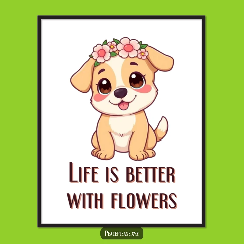 Free Printable Wall Art: Playful Dog Flower Crown, Funny Downloadable Design for Cheerful Decor