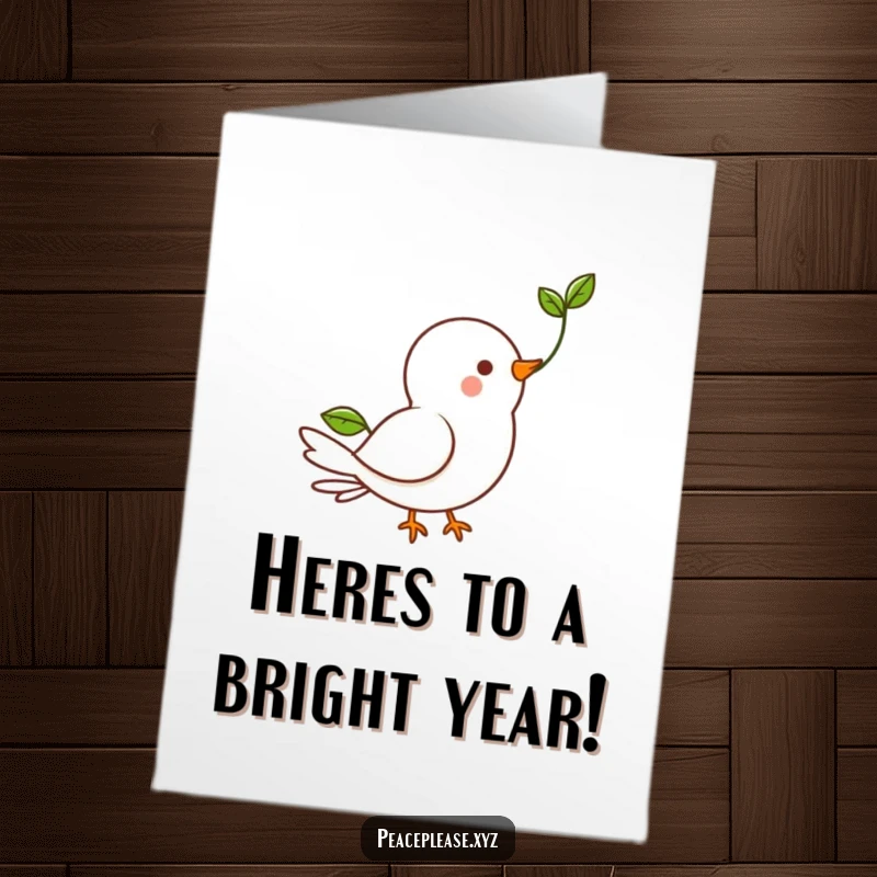 Funny Free Printable Birthday Card: Happy dove character carrying a small green sprout, symbolizing hope and good wishes.